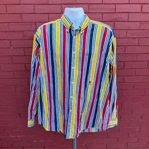 Tommy Hilfiger Mens L Striped Button Down Shirt Long Sleeve Casual Cotton
